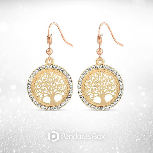"Tree Of Life" - Gold Earrings w/ Rhinestones