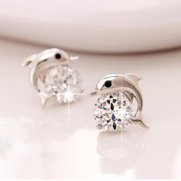 Summer Splash Dolphin Crystal Stud Earrings