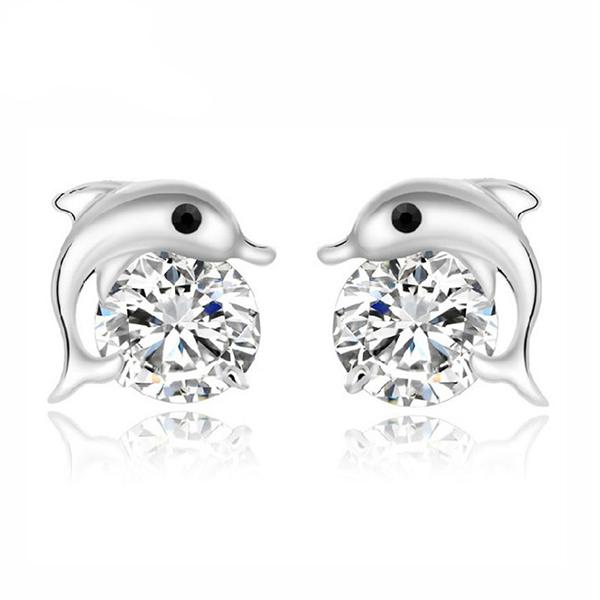 Summer Splash Dolphin Crystal Stud Earrings