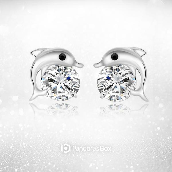 Summer Splash Dolphin Crystal Stud Earrings