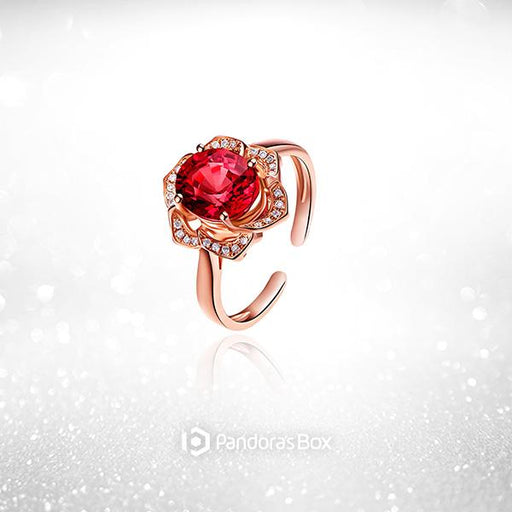 Blooming Rose Red Crystal Ring