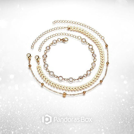 2 Sets of Chevron and Crystals Anklet Set - 6pcs