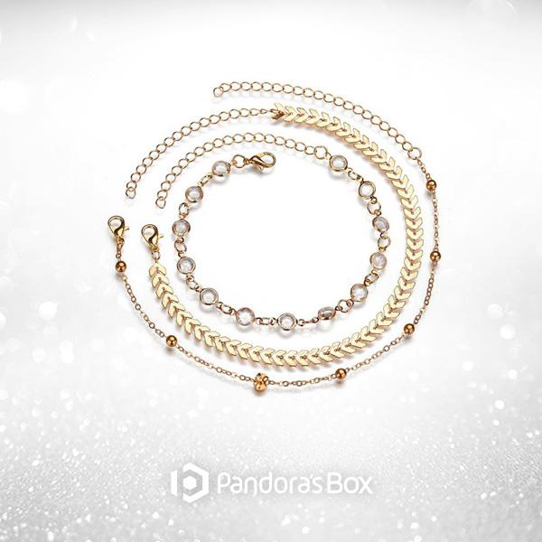 2 Sets of Chevron and Crystals Anklet Set - 6pcs