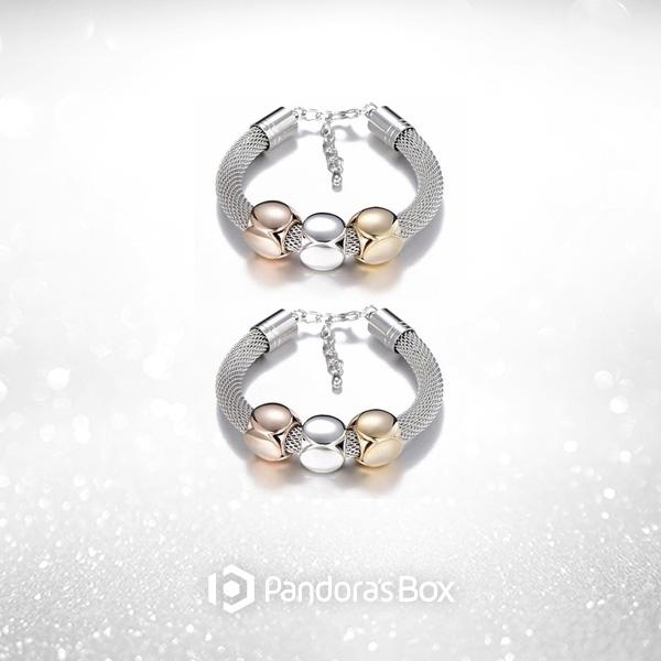 2 Sets of Cube Charms Silver Metal Bracelet