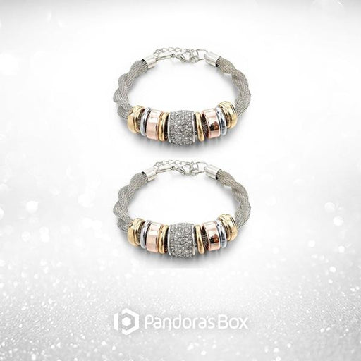 2 Sets of Entwined Silver Metal Bracelet