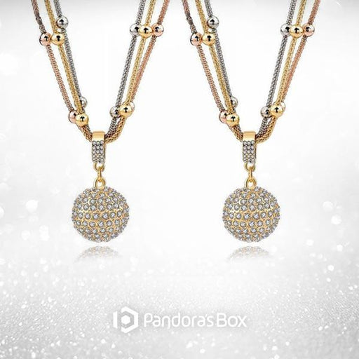 2 Sets of Gold Ball Necklace with Rhinestone Pendant - Necklace