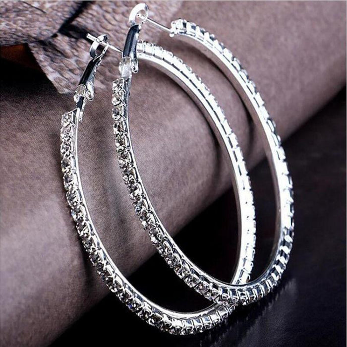 "Electric Circle " Silver Crystal Hoop Earrings