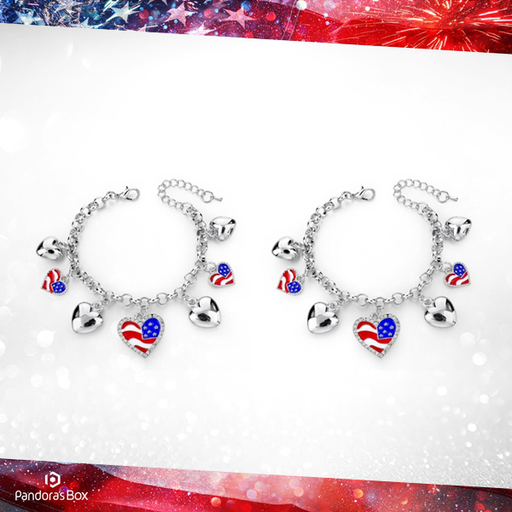 2 Sets of American Pride Heart Charm Bracelet