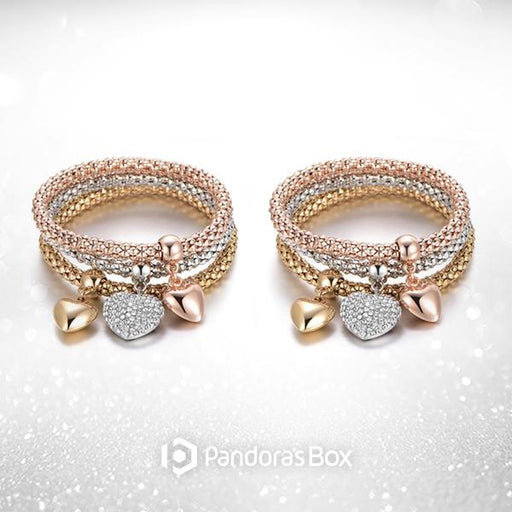 2 Sets of Solid Hearts Charm Bracelet Set