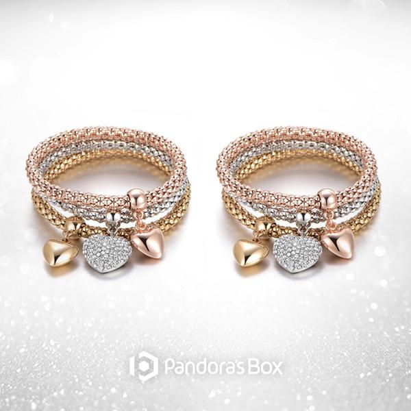 2 Sets of Solid Hearts Charm Bracelet Set
