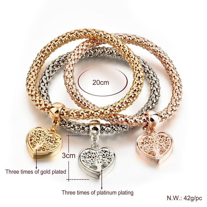 3 Sets of Tree of Life Heart Edition Bracelets With 3 Gift Boxes