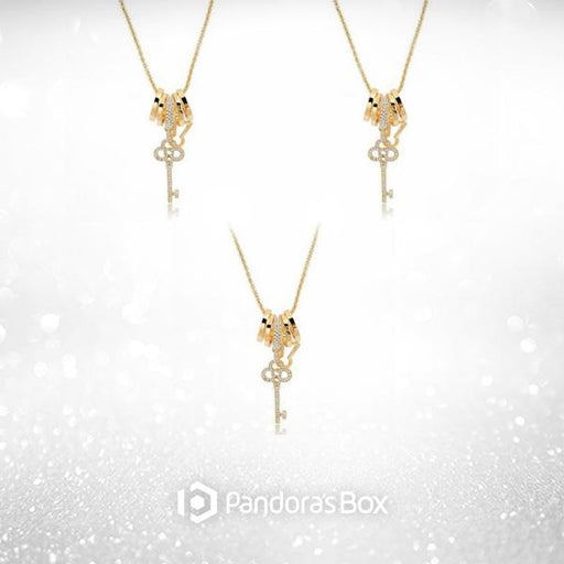 3 Set Gold Key - Long Necklace with Austrian Crystals