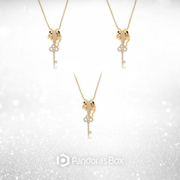3 Set Gold Key - Long Necklace with Austrian Crystals