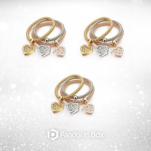 3 Set of Heart Charm Bracelets with Austrian Crystals