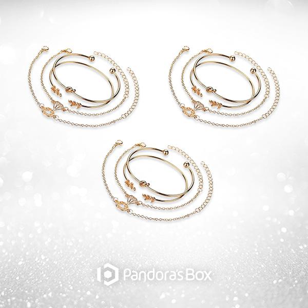 3 Sets of Bohemian Glam Gold Bracelets Stack - 12pcs