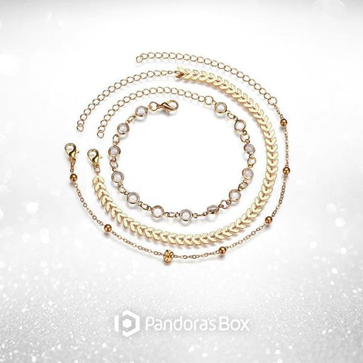 3 Sets of Chevron and Crystals Anklet Set - 9pcs