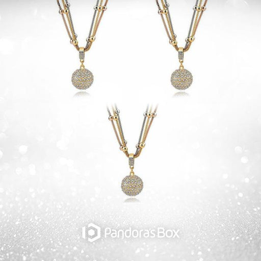3 Sets of Gold Ball Necklace with Rhinestone Pendant - Necklace