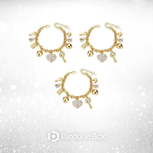 3 Sets of Love Locked Gold Charm Bracelets