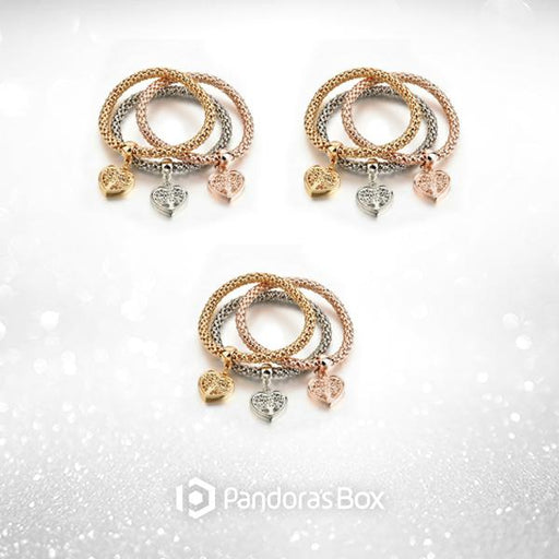 3 Sets "Tree of Life" Heart Edition Charm Bracelets with Real Austrian Crystals