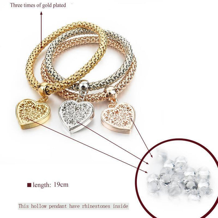 2 Set of Heart Charm Bracelets with Austrian Crystals
