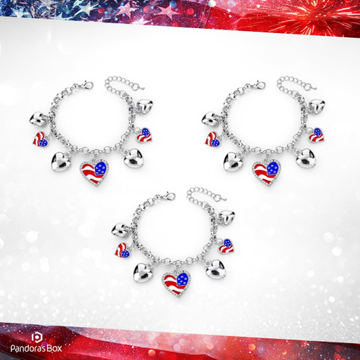 3 Sets of American Pride Heart Charm Bracelet