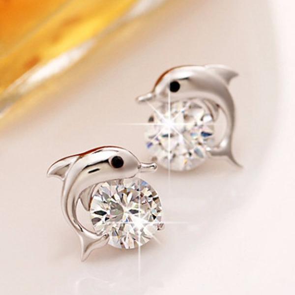 Summer Splash Dolphin Crystal Stud Earrings