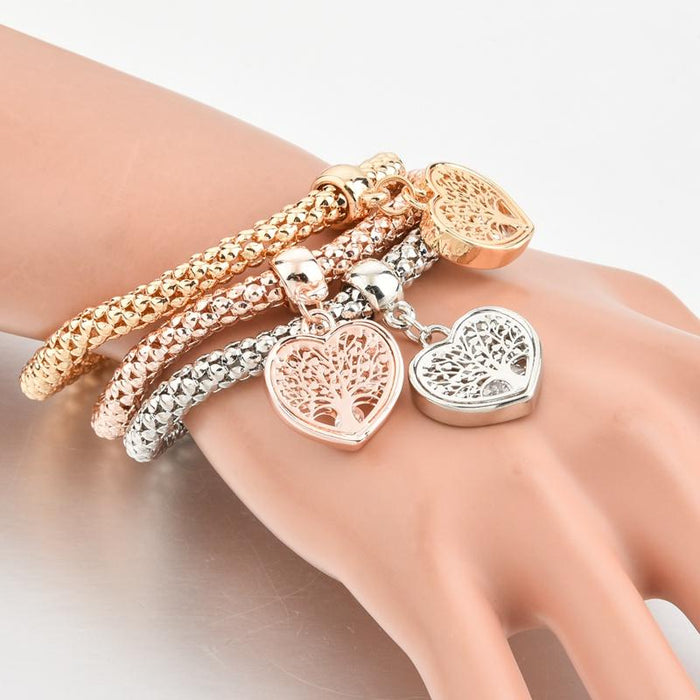 "Tree of Life" Heart Edition Charm Bracelet with Austrian Crystals