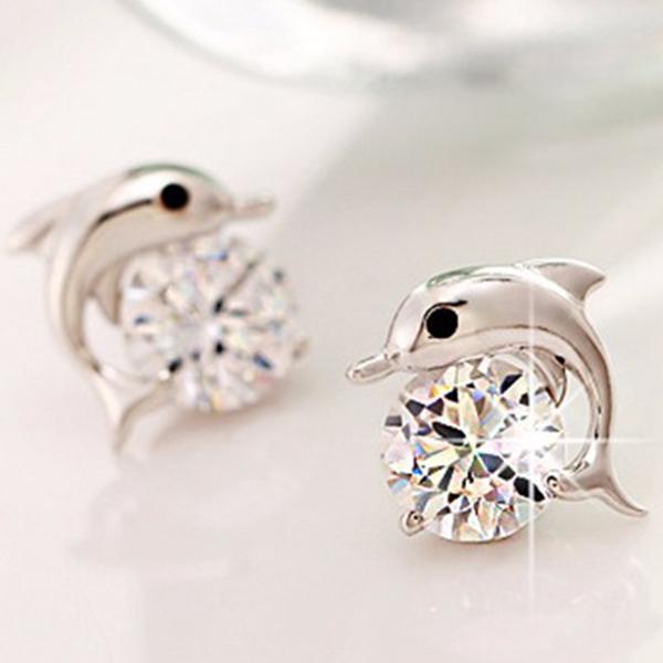 Summer Splash Dolphin Crystal Stud Earrings