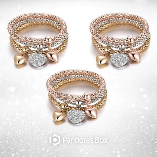 3 Sets of Solid Hearts Charm Bracelet Set
