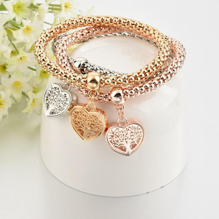 "Tree of Life" Heart Edition Charm Bracelet with Austrian Crystals
