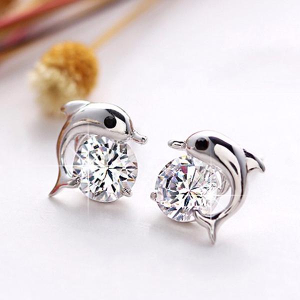 Summer Splash Dolphin Crystal Stud Earrings