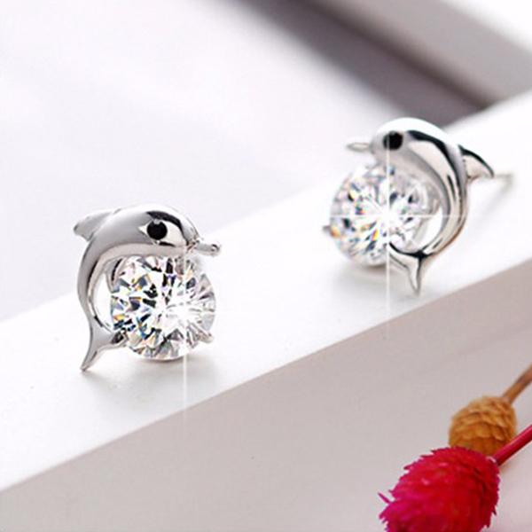 Summer Splash Dolphin Crystal Stud Earrings