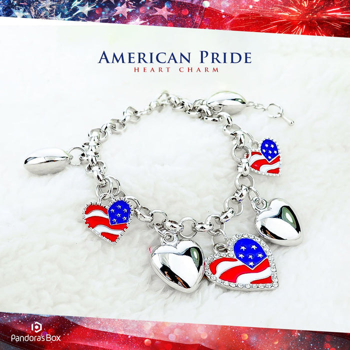 American Pride Heart Charm Bracelet