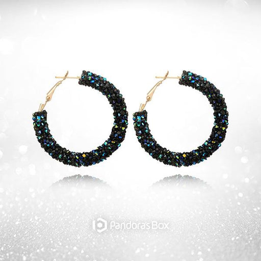 "Night Fever" Black Austrian Crystal Hoop Earrings