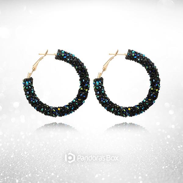 "Night Fever" Black Austrian Crystal Hoop Earrings