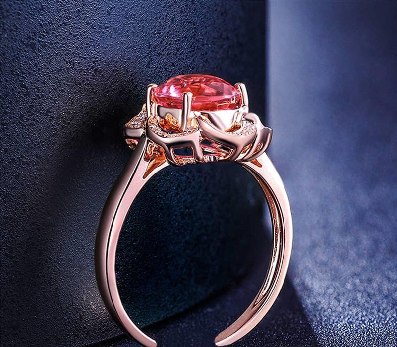 Blooming Rose Red Crystal Ring