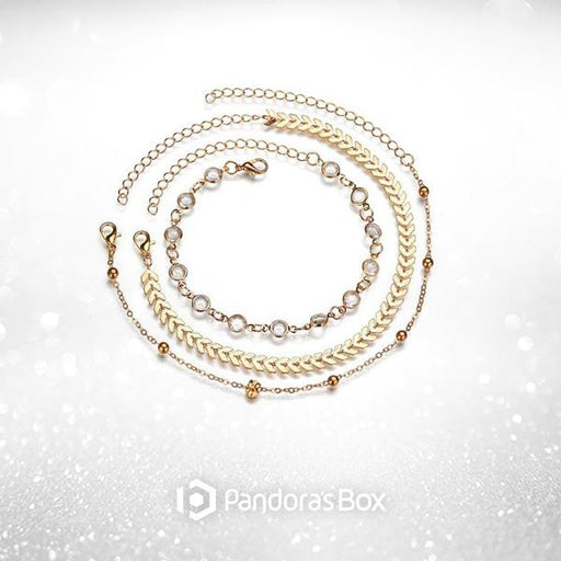 Chevron and Crystals Anklet Set - 3pcs