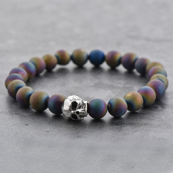 Oil Slick Skull Beaded Bracelet