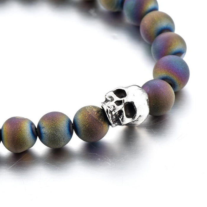 Oil Slick Skull Beaded Bracelet