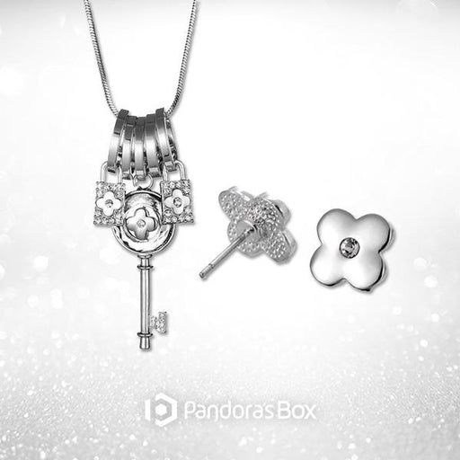 Clover Lock & Key Necklace and Earrings Set