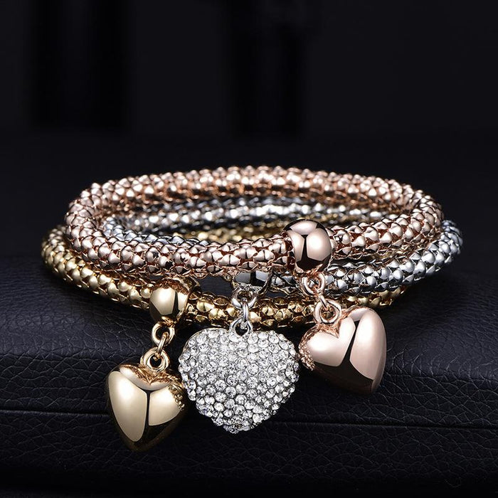 Solid Hearts Charm Bracelet Set