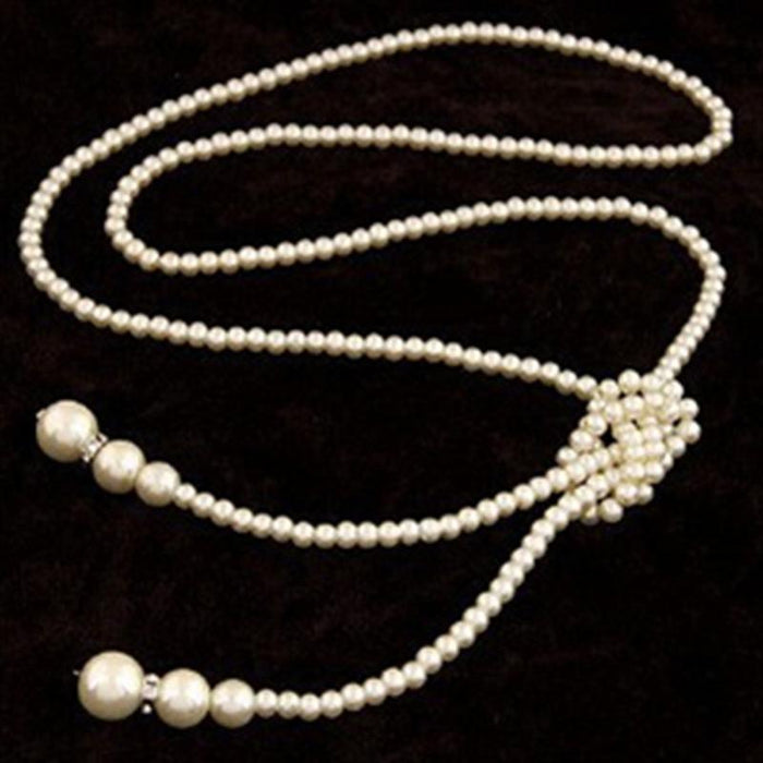 "Strings of Pearls" Double-Knotted Long Pearl Tassel Necklace
