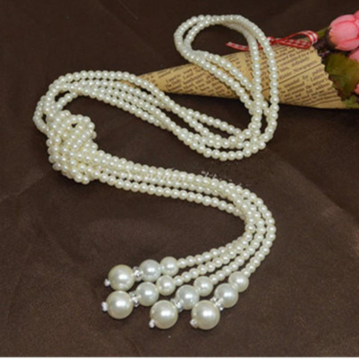 "Strings of Pearls" Double-Knotted Long Pearl Tassel Necklace