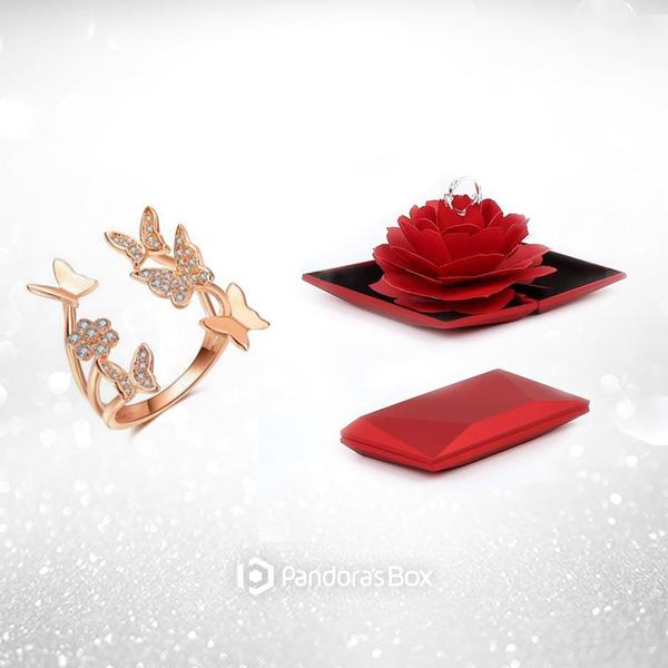 Free Spirit Adjustable Butterfly Ring with Red Rose Gift Box For Mother's Day.