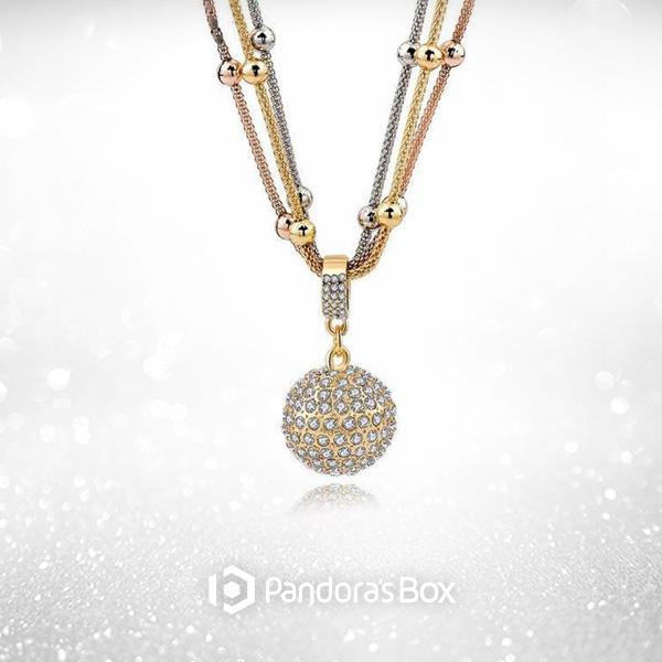 Gold Ball Necklace with Rhinestone Pendant, Happiness Earrings & Crystal Studded Ball Bracelet