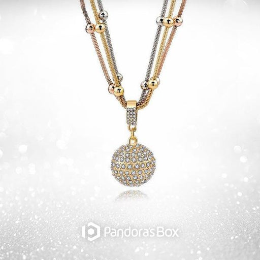 Gold Ball Necklace with Rhinestone Pendant