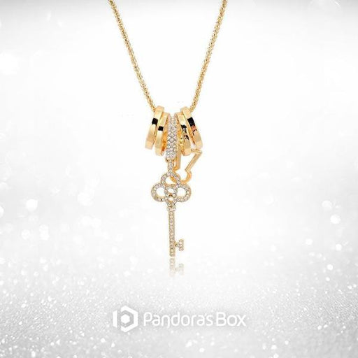 Gold Key - Long Necklace with Austrian Crystals