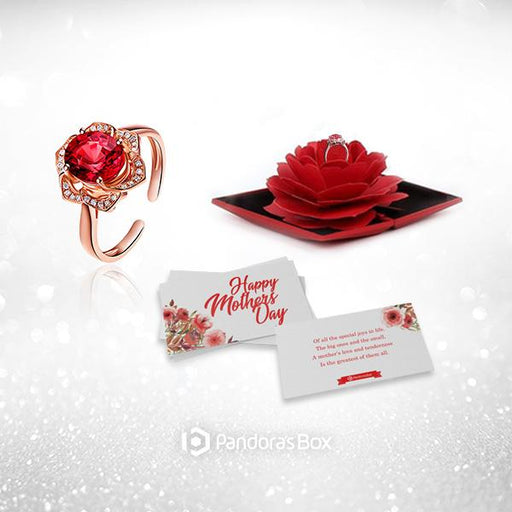 Blooming Rose Red Crystal Ring Gift Set