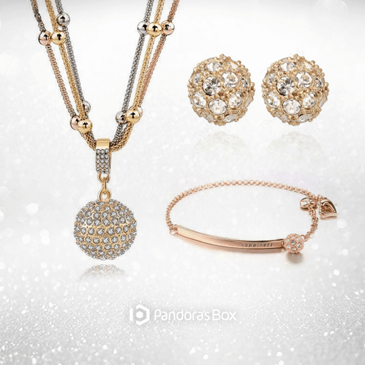 Gold Ball Necklace with Rhinestone Pendant Happiness Earrings