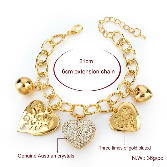 3 Sets of Crystal Heart Charm Bracelet